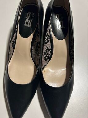 9 & Co. Black Pointed-Toe Lace-Trim Pumps